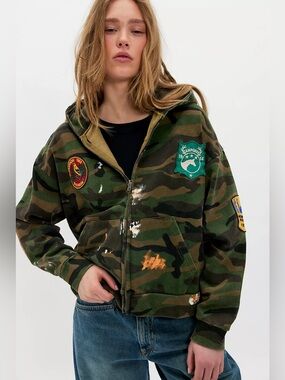 Found Clothing Camo Patchwork Zip Up Hoodie